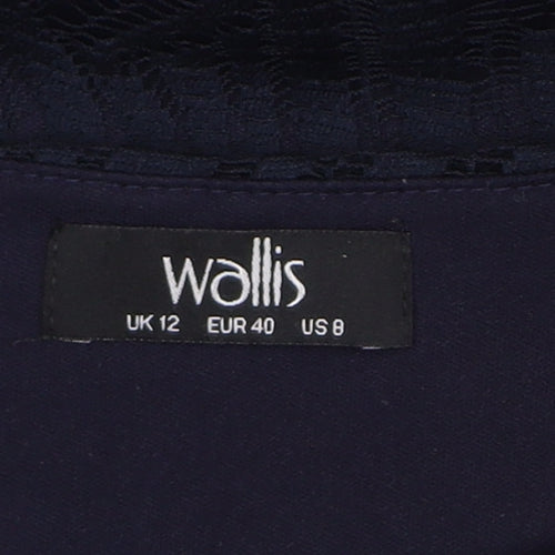 Wallis Women Blue Lace Sheath Dress Size 12 3/4 Sleeve