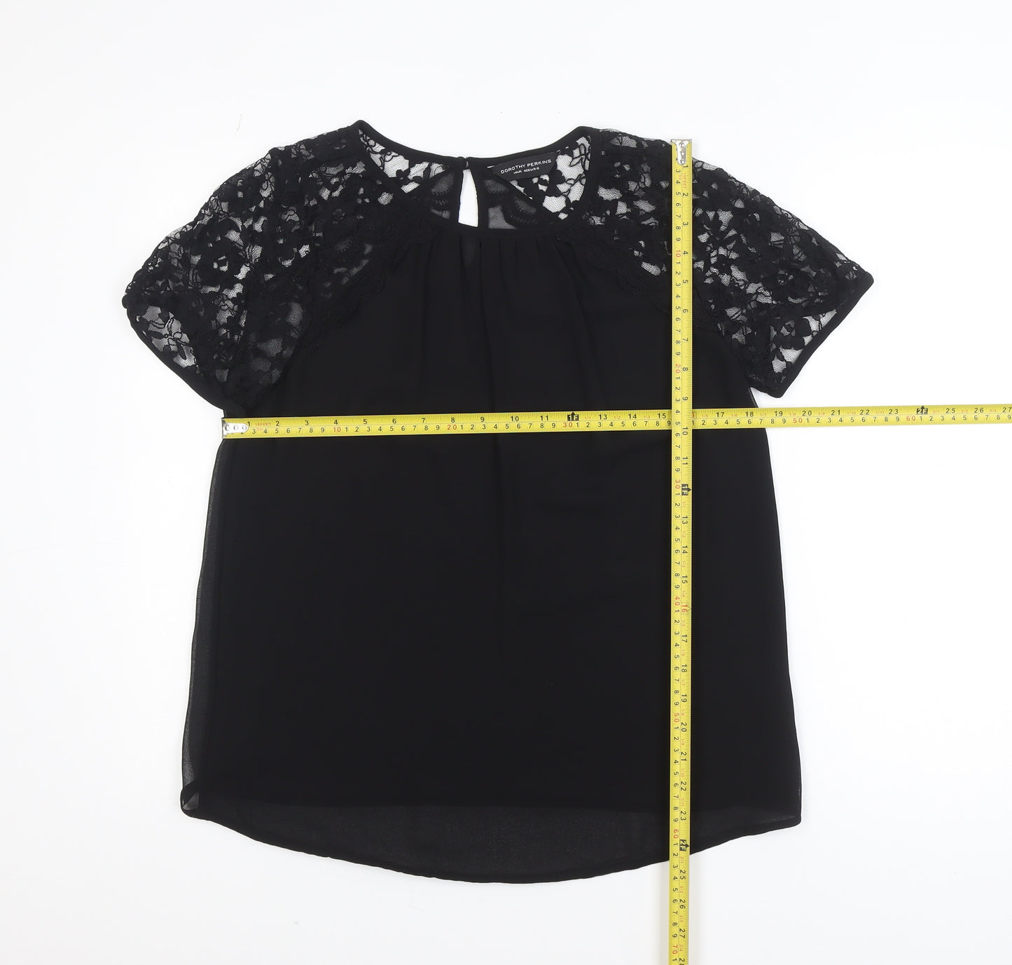 Dorothy Perkins Women's Black Lace Sleeve Tunic Blouse Size 14