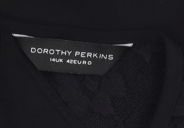 Dorothy Perkins Women's Black Lace Sleeve Tunic Blouse Size 14