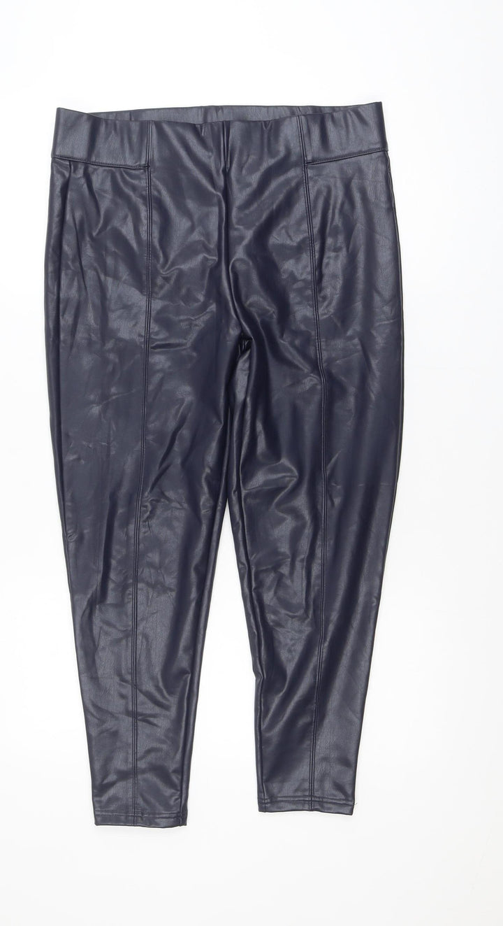 Marks and Spencer Womens Black Faux Leather Leggings Size 16 Short