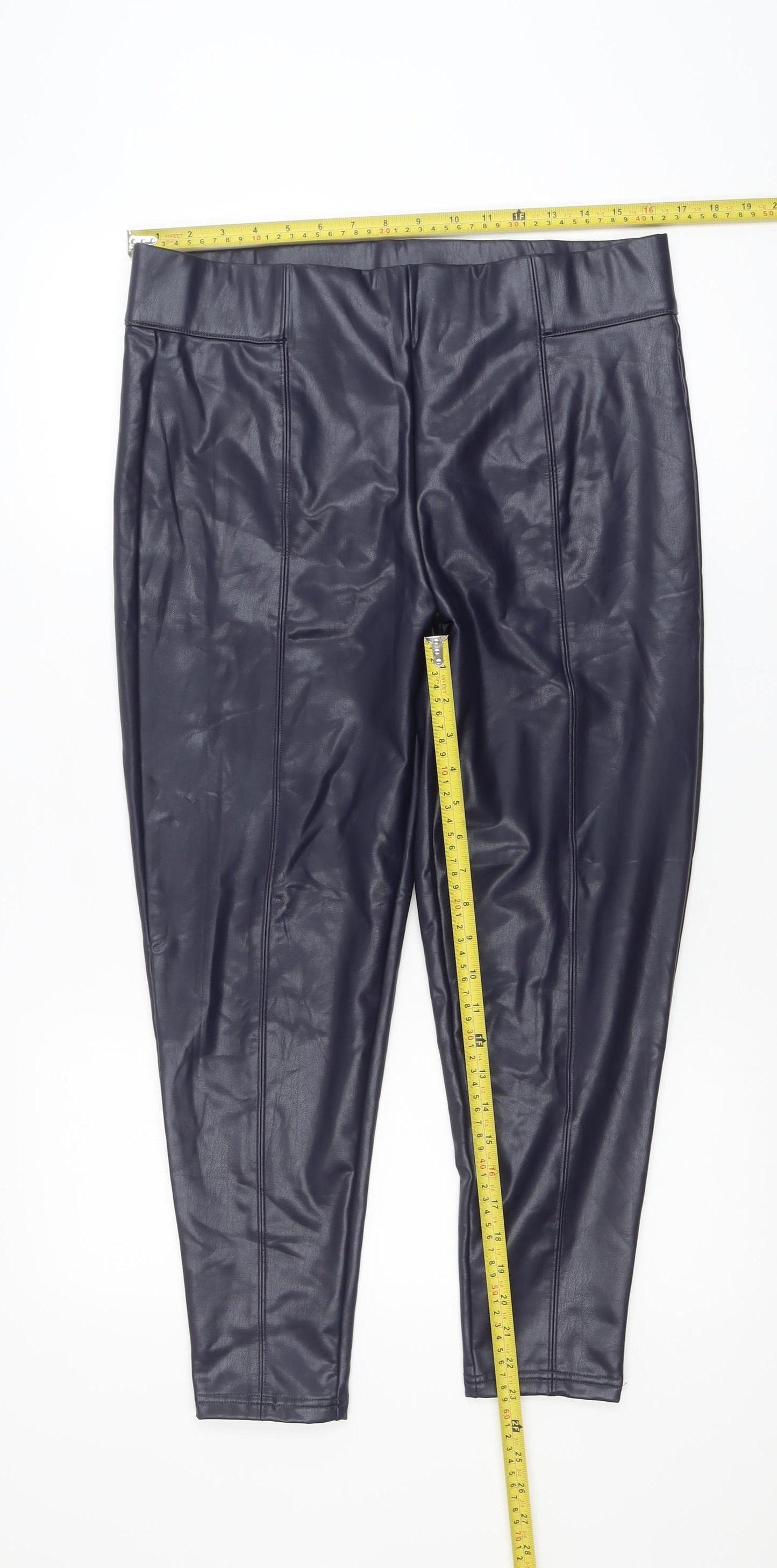 Marks and Spencer Womens Black Faux Leather Leggings Size 16 Short