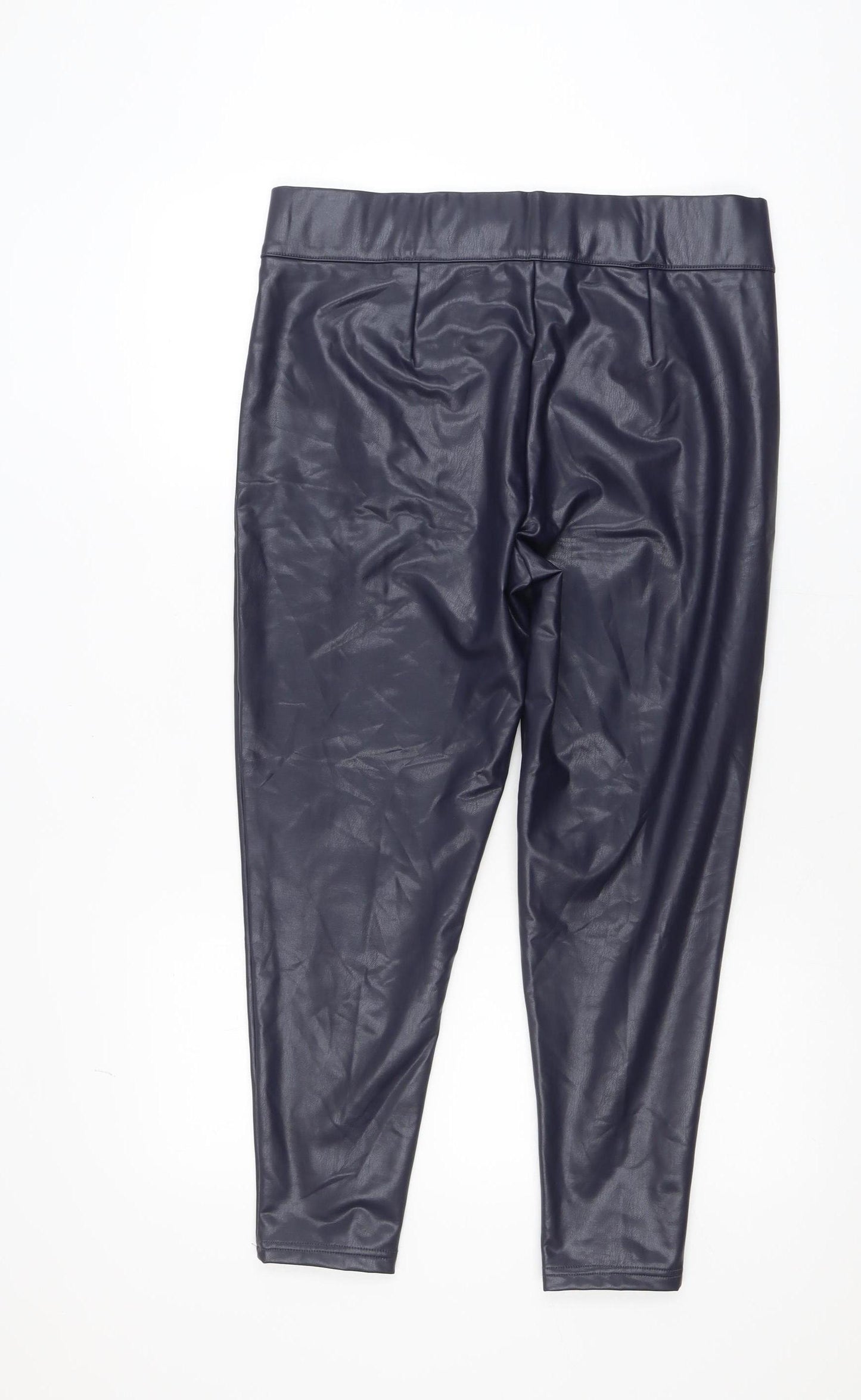 Marks and Spencer Womens Black Faux Leather Leggings Size 16 Short
