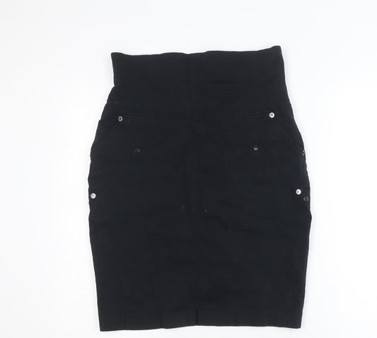 River Island Women’s Black Cotton Stretch Pencil Skirt Size 14