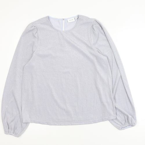 Vila Women's Silver Long Sleeve Glitter Blouse Size 12