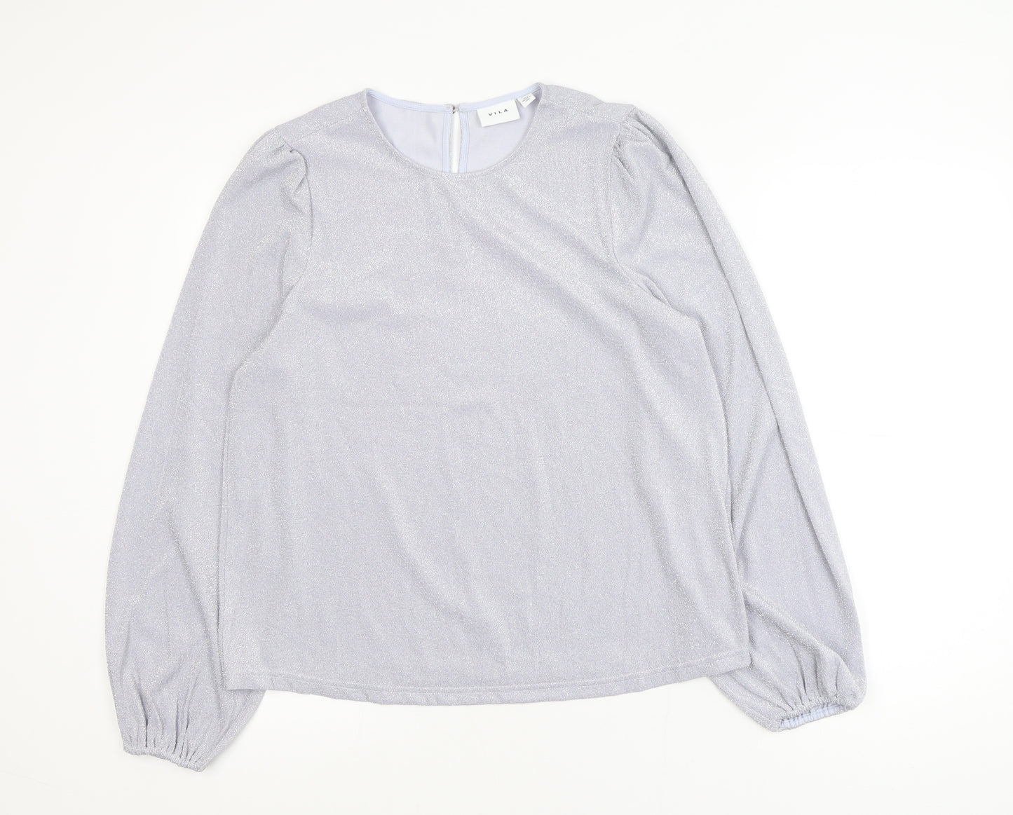 Vila Women's Silver Long Sleeve Glitter Blouse Size 12