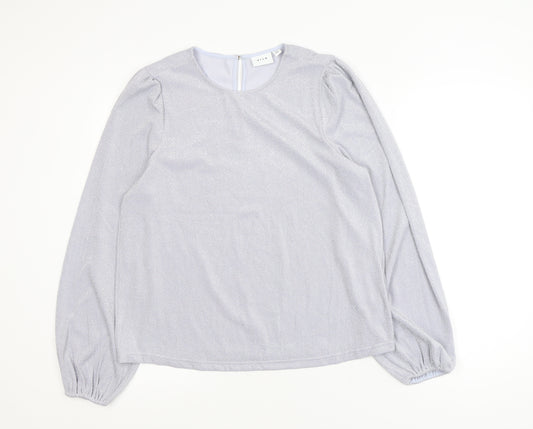 Vila Women's Silver Long Sleeve Glitter Blouse Size 12