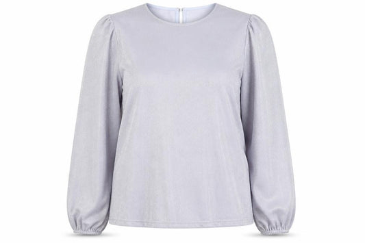 Front view of VILA Women's Silver Long Sleeve Glitter Blouse, size 12