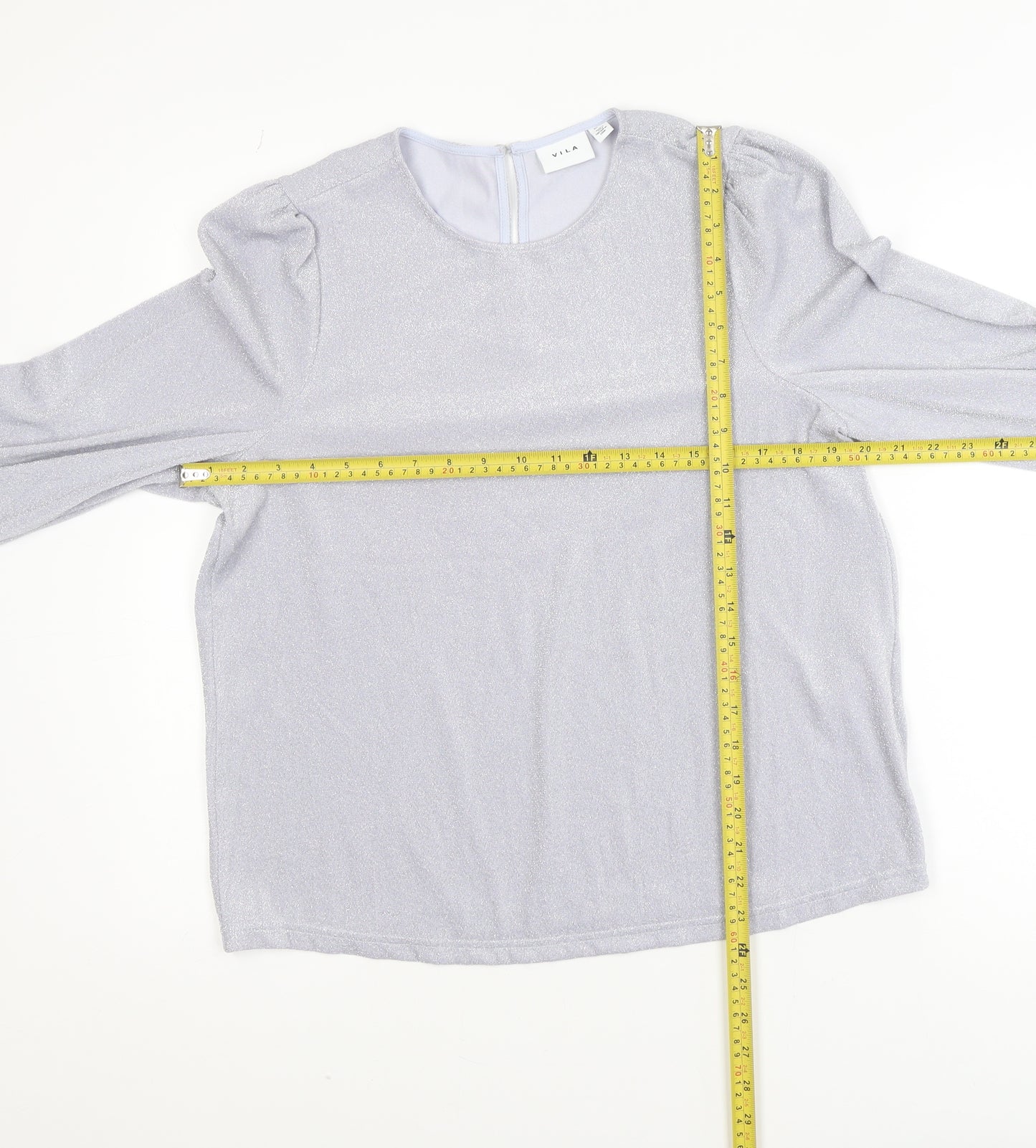 Vila Women's Silver Long Sleeve Glitter Blouse Size 12