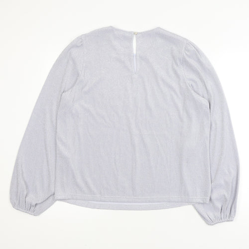 Vila Women's Silver Long Sleeve Glitter Blouse Size 12
