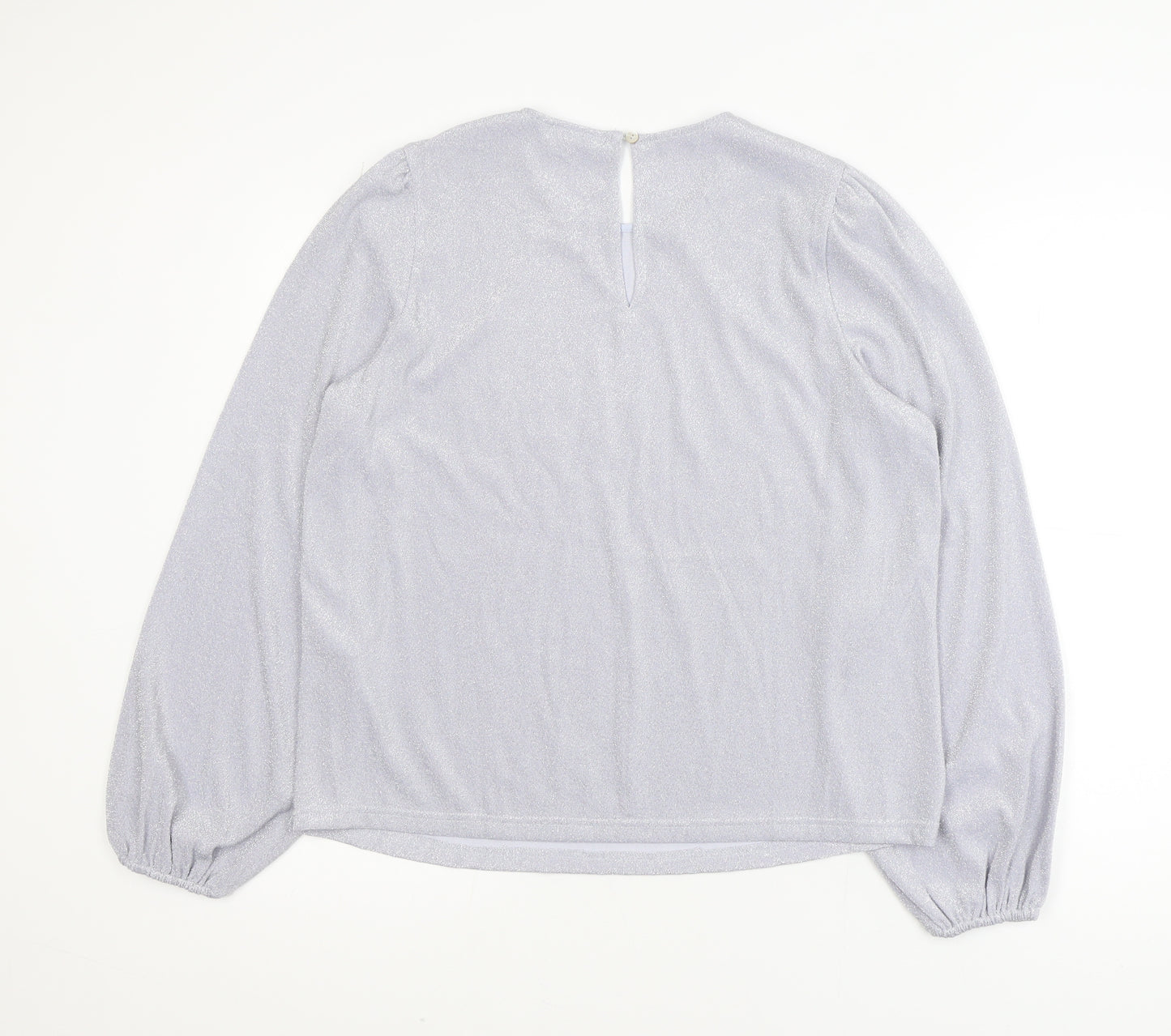Vila Women's Silver Long Sleeve Glitter Blouse Size 12