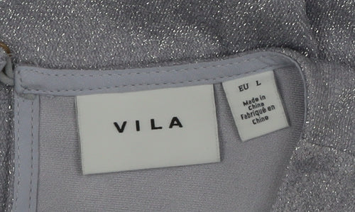 Vila Women's Silver Long Sleeve Glitter Blouse Size 12