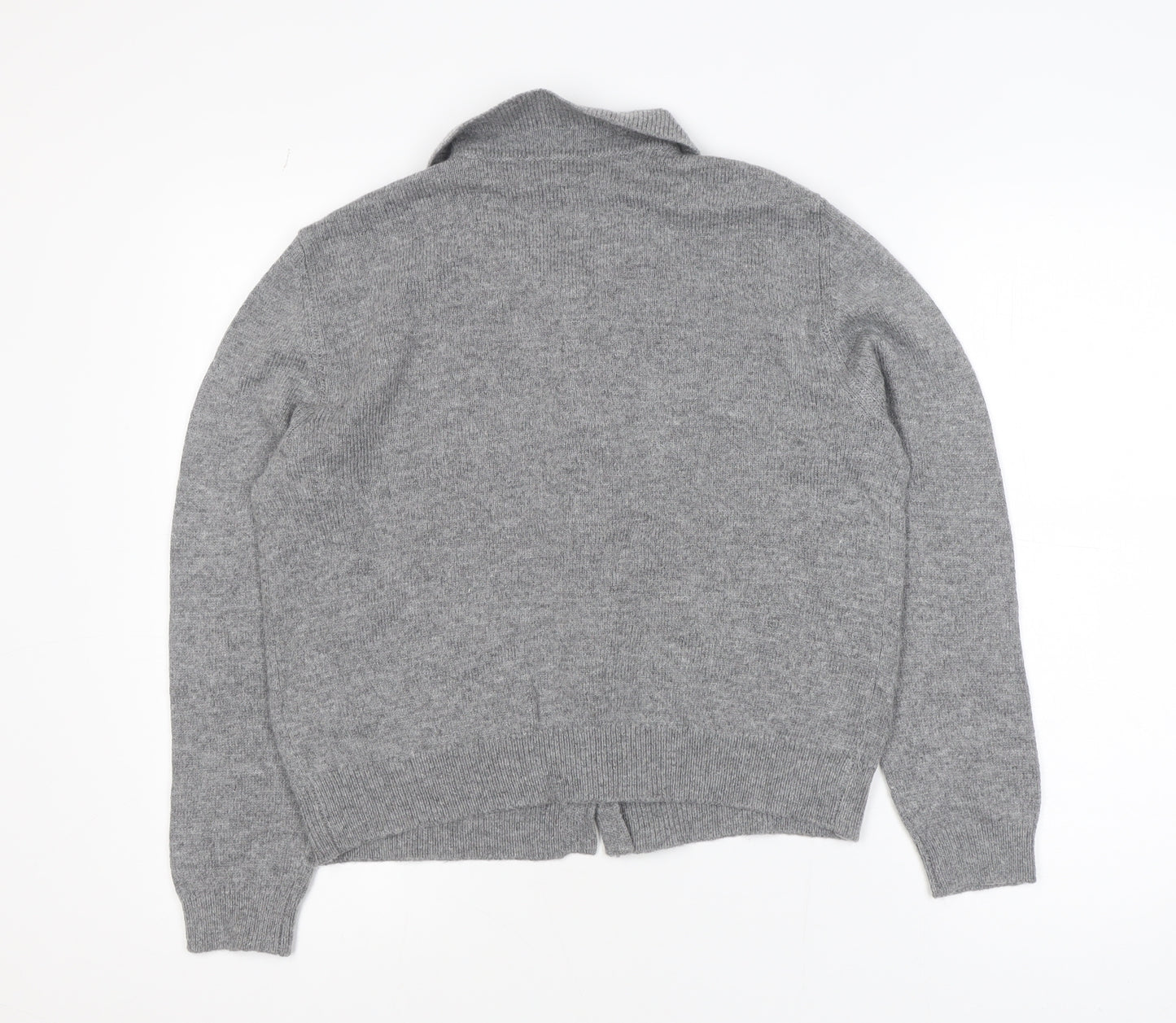 ZARA Women Grey Wool Blend Collared Bow Button Cardigan Size L