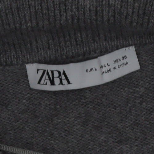 ZARA Women Grey Wool Blend Collared Bow Button Cardigan Size L