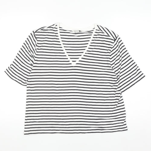 Marks and Spencer Autograph Womens White Black Striped V-Neck T-Shirt Size 12