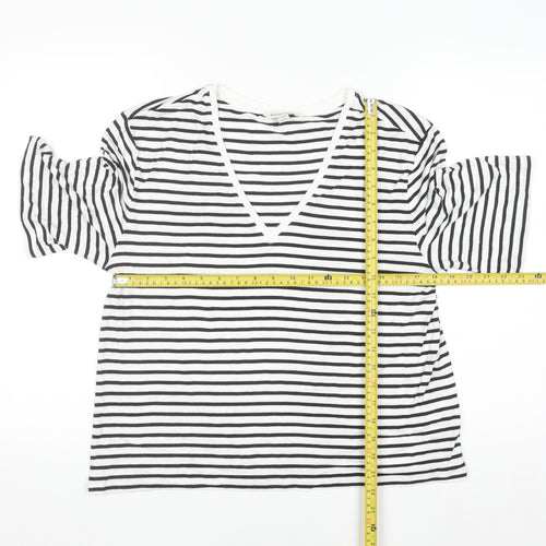 Marks and Spencer Autograph Womens White Black Striped V-Neck T-Shirt Size 12