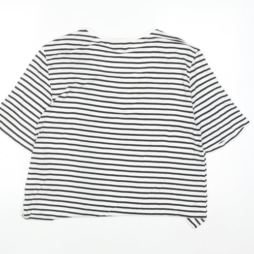 Marks and Spencer Autograph Womens White Black Striped V-Neck T-Shirt Size 12