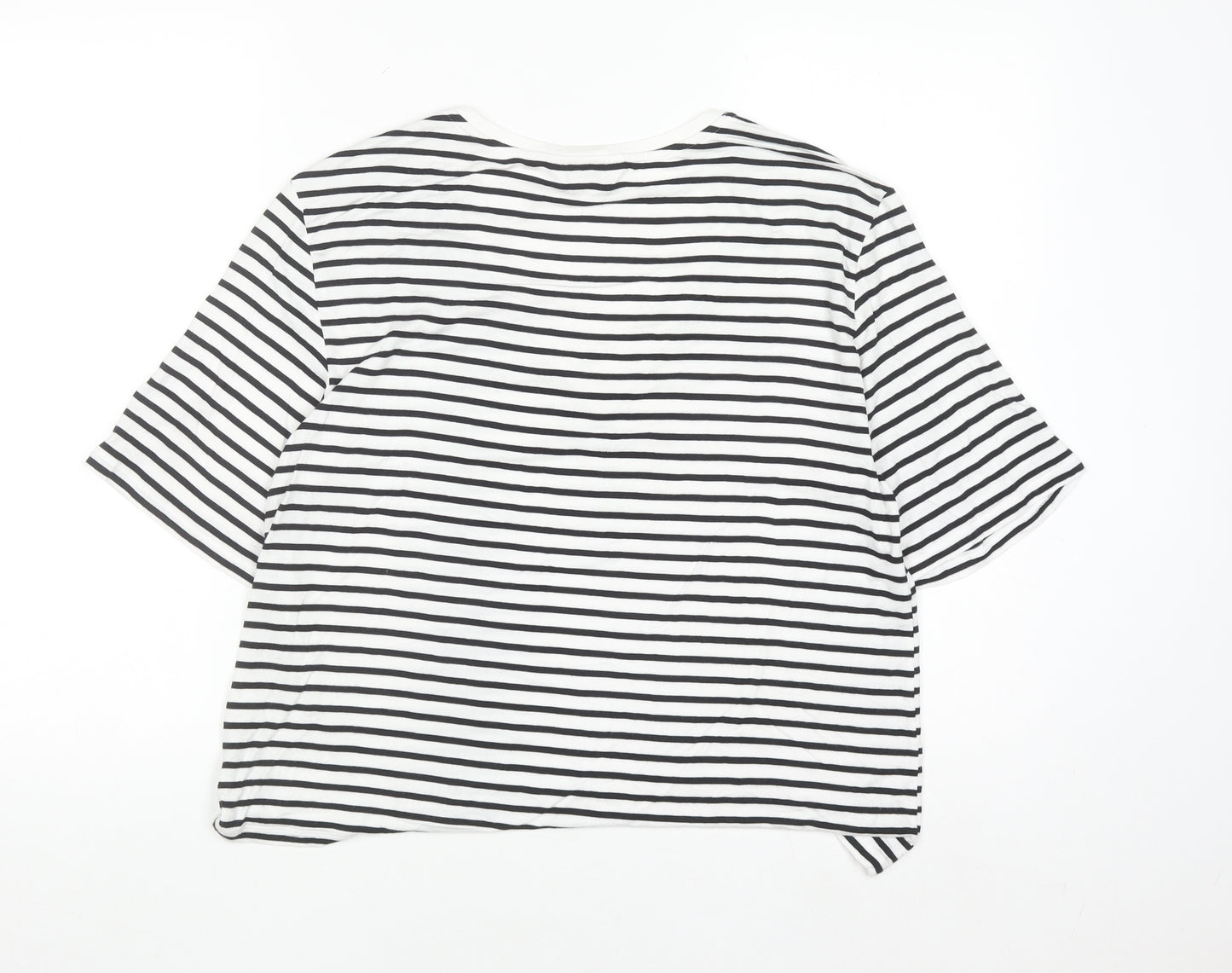 Marks and Spencer Autograph Womens White Black Striped V-Neck T-Shirt Size 12