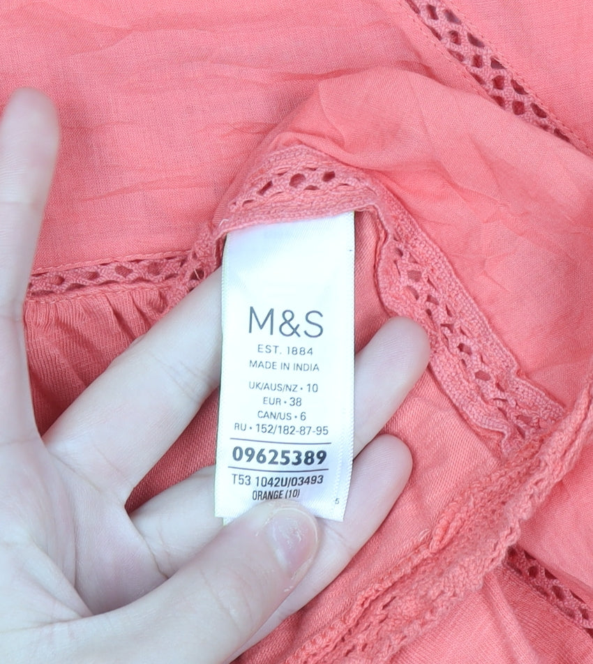 Marks and Spencer Per Una Women’s Orange Cotton Tunic Blouse Size 10