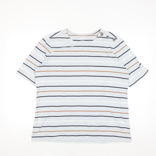 Lands' End Men's Multicoloured Striped Button Shoulder T-Shirt XL