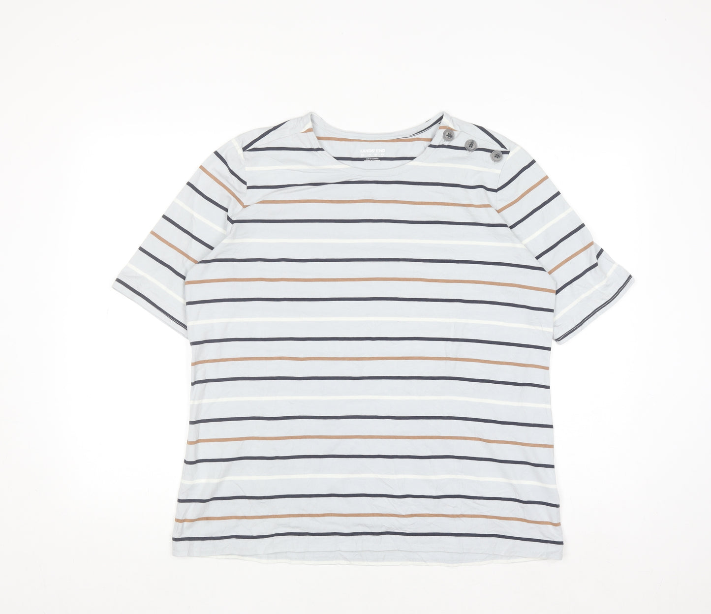 Lands' End Men's Multicoloured Striped Button Shoulder T-Shirt XL