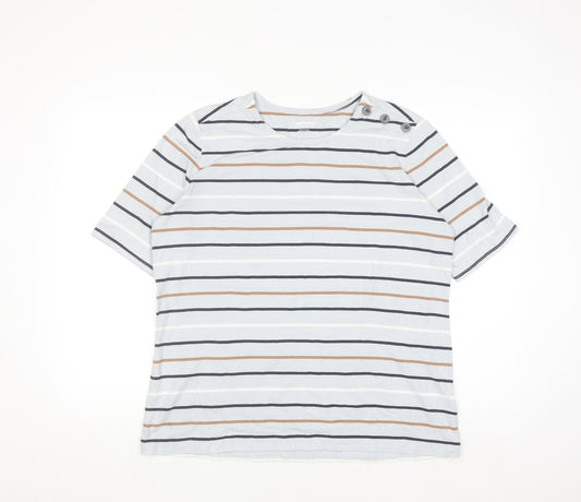 Lands' End Men's Multicoloured Striped Button Shoulder T-Shirt XL