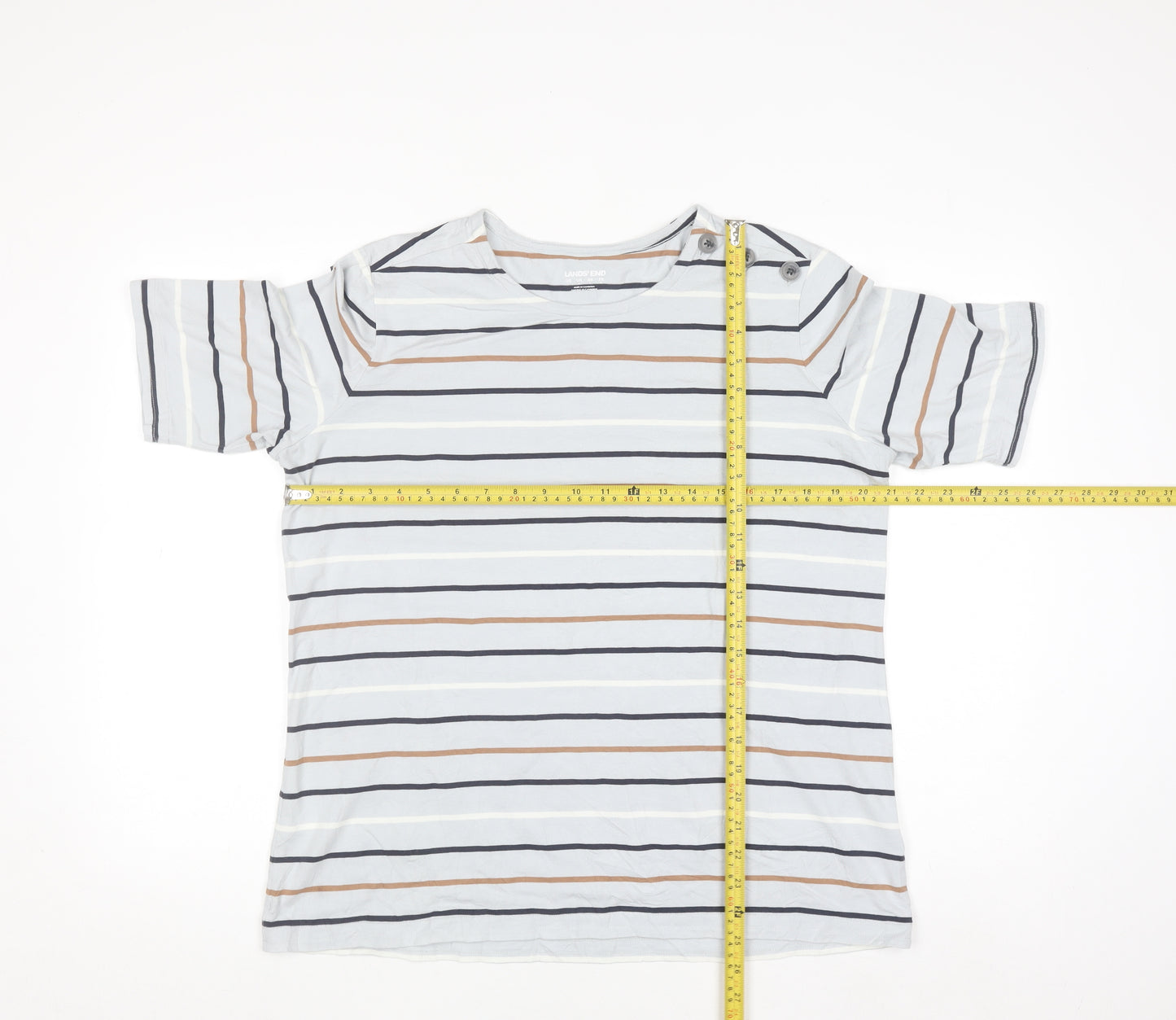 Lands' End Men's Multicoloured Striped Button Shoulder T-Shirt XL