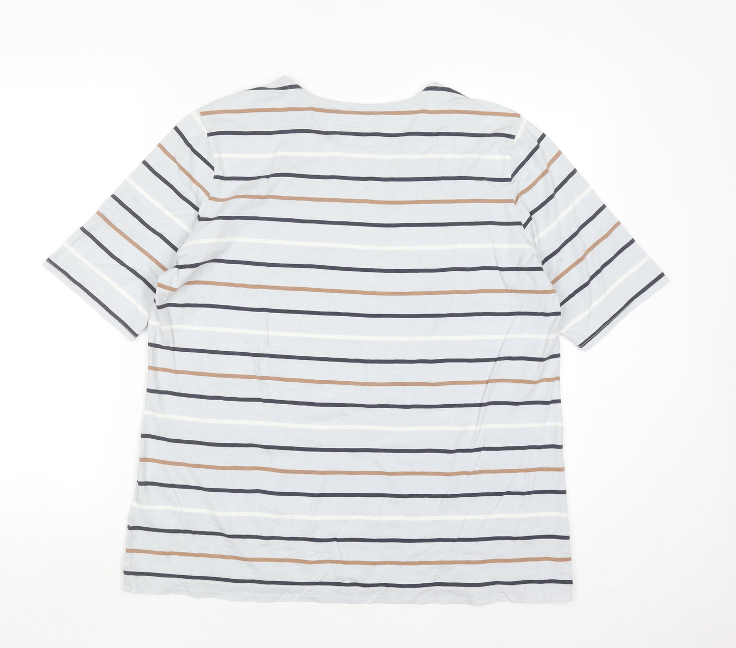Lands' End Men's Multicoloured Striped Button Shoulder T-Shirt XL