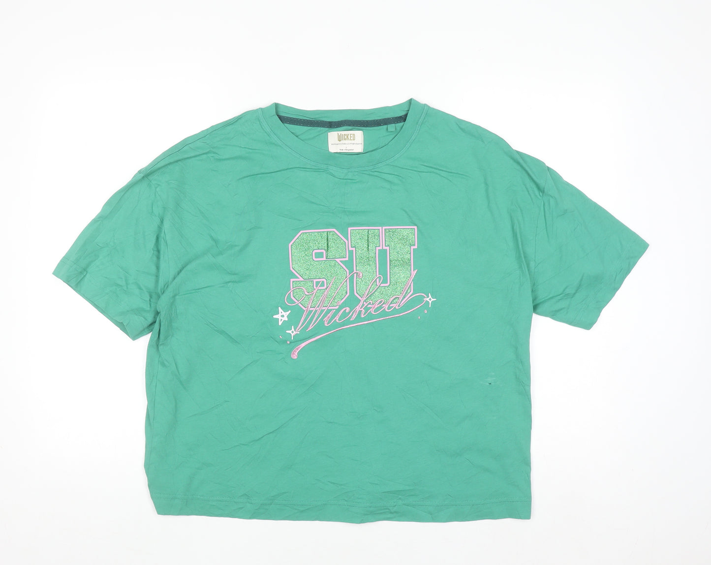 Marks and Spencer Women’s Green Cropped T-Shirt Wicked Print L