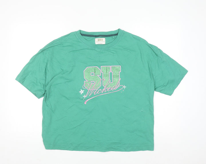 Marks and Spencer Women’s Green Cropped T-Shirt Wicked Print L