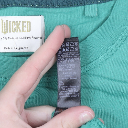 Marks and Spencer Women’s Green Cropped T-Shirt Wicked Print L
