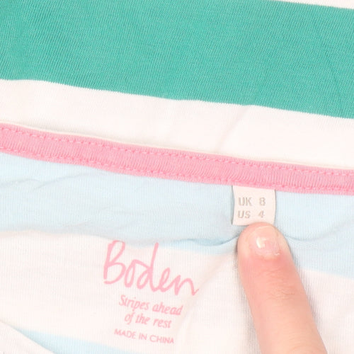 Boden Women's Multicoloured Striped Long Sleeve Cotton T-Shirt UK 8