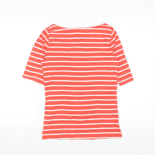 GAP Women Red White Striped Boat Neck 3/4 Sleeve Cotton T-Shirt M