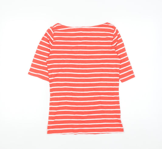 GAP Women Red White Striped Boat Neck 3/4 Sleeve Cotton T-Shirt M