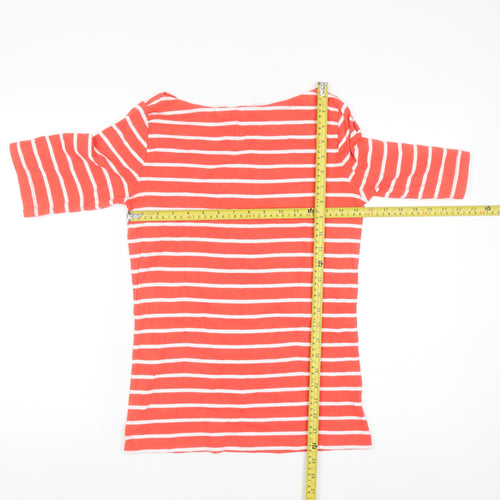 GAP Women Red White Striped Boat Neck 3/4 Sleeve Cotton T-Shirt M