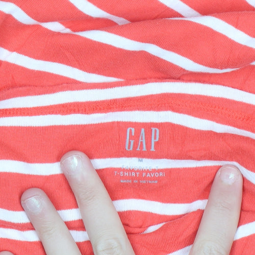 GAP Women Red White Striped Boat Neck 3/4 Sleeve Cotton T-Shirt M