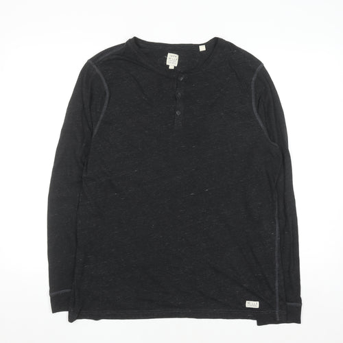 Jack Wills Men's Black Henley Long Sleeve Jersey Shirt XL