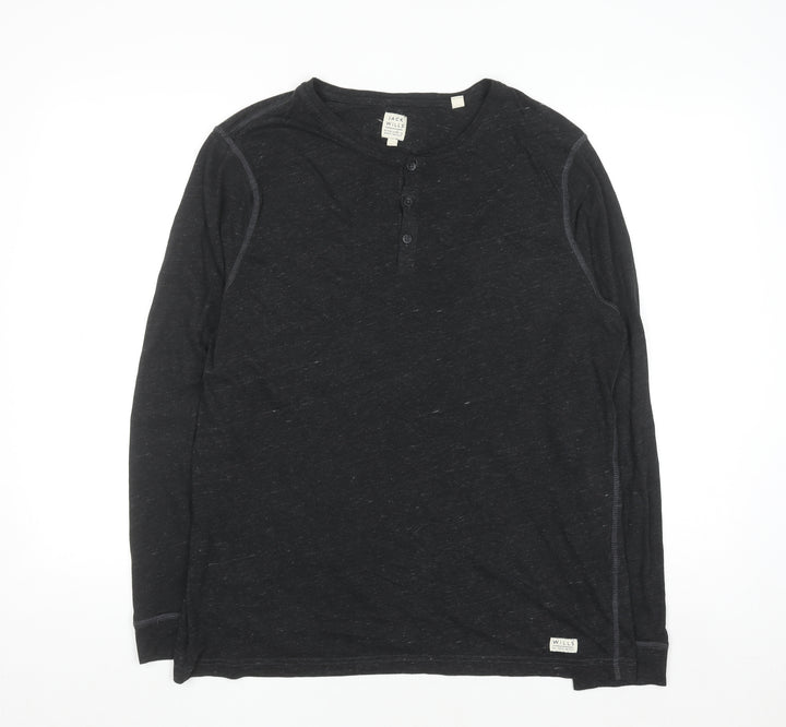 Jack Wills Men's Black Henley Long Sleeve Jersey Shirt XL