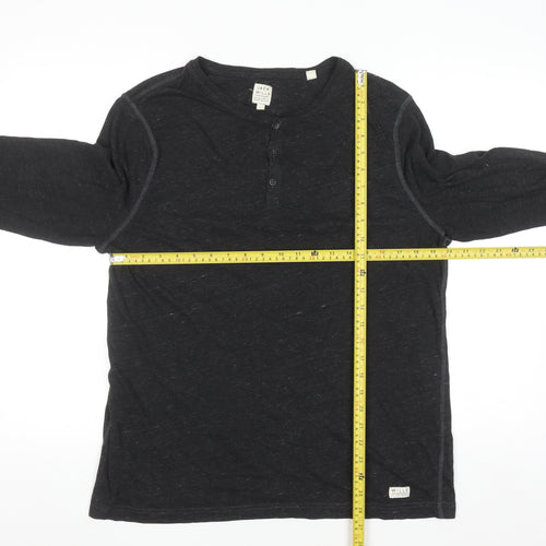 Jack Wills Men's Black Henley Long Sleeve Jersey Shirt XL