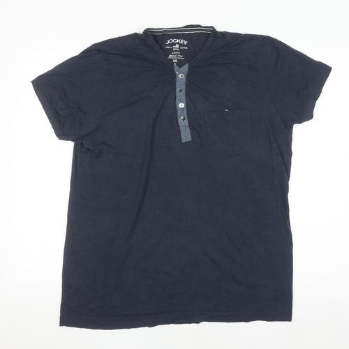 Jockey Men's Navy Blue Henley T-Shirt XL Cotton Short Sleeve