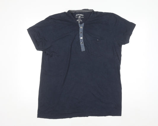 Jockey Men's Navy Blue Henley T-Shirt XL Cotton Short Sleeve