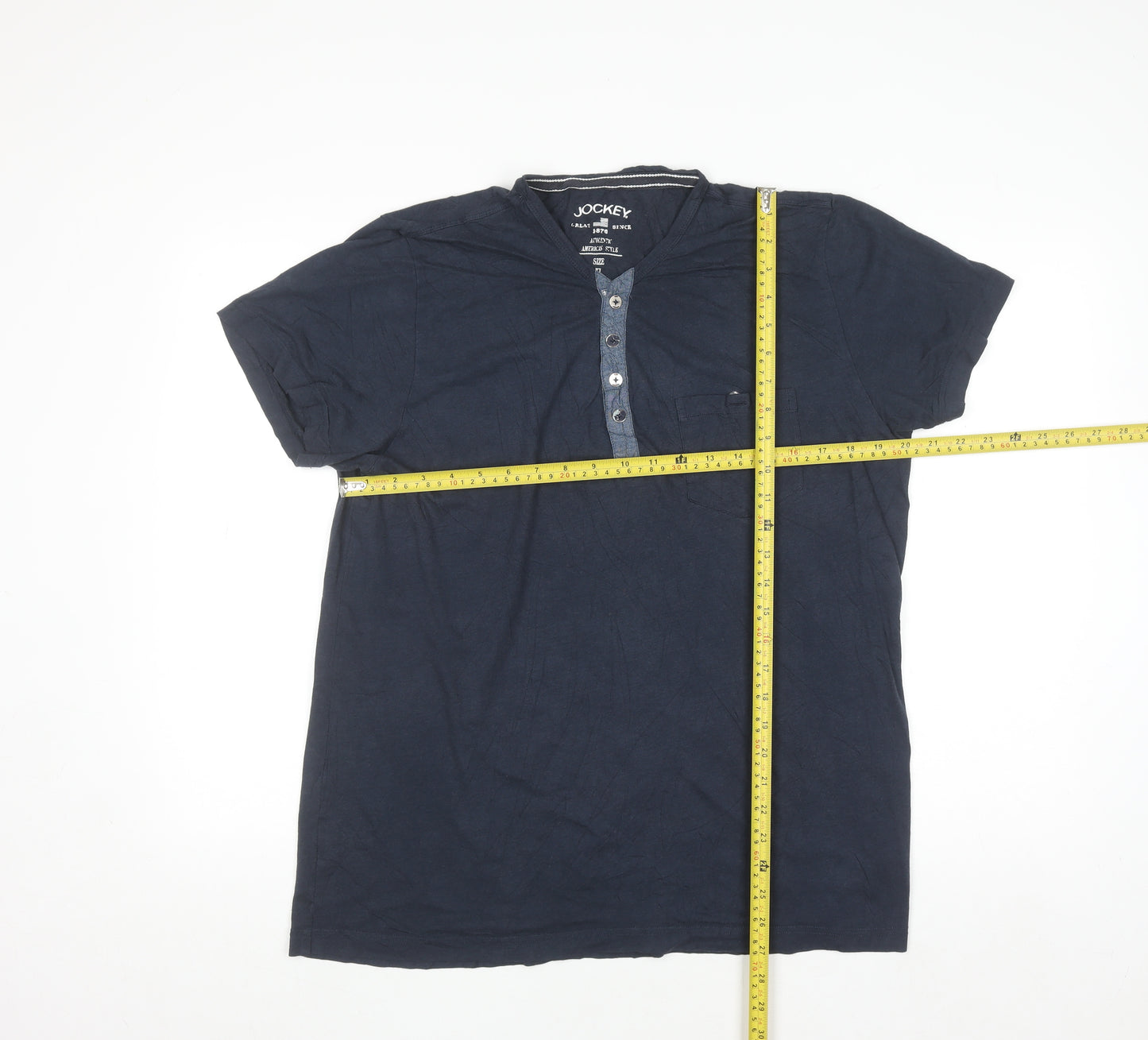 Jockey Men's Navy Blue Henley T-Shirt XL Cotton Short Sleeve