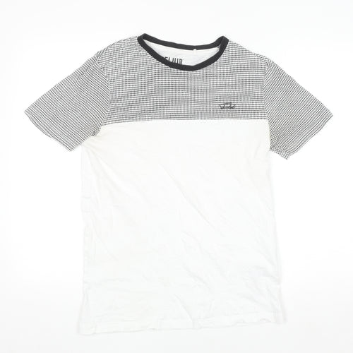 Fluid Men's Black and White Colourblock Crew Neck Cotton T-Shirt M