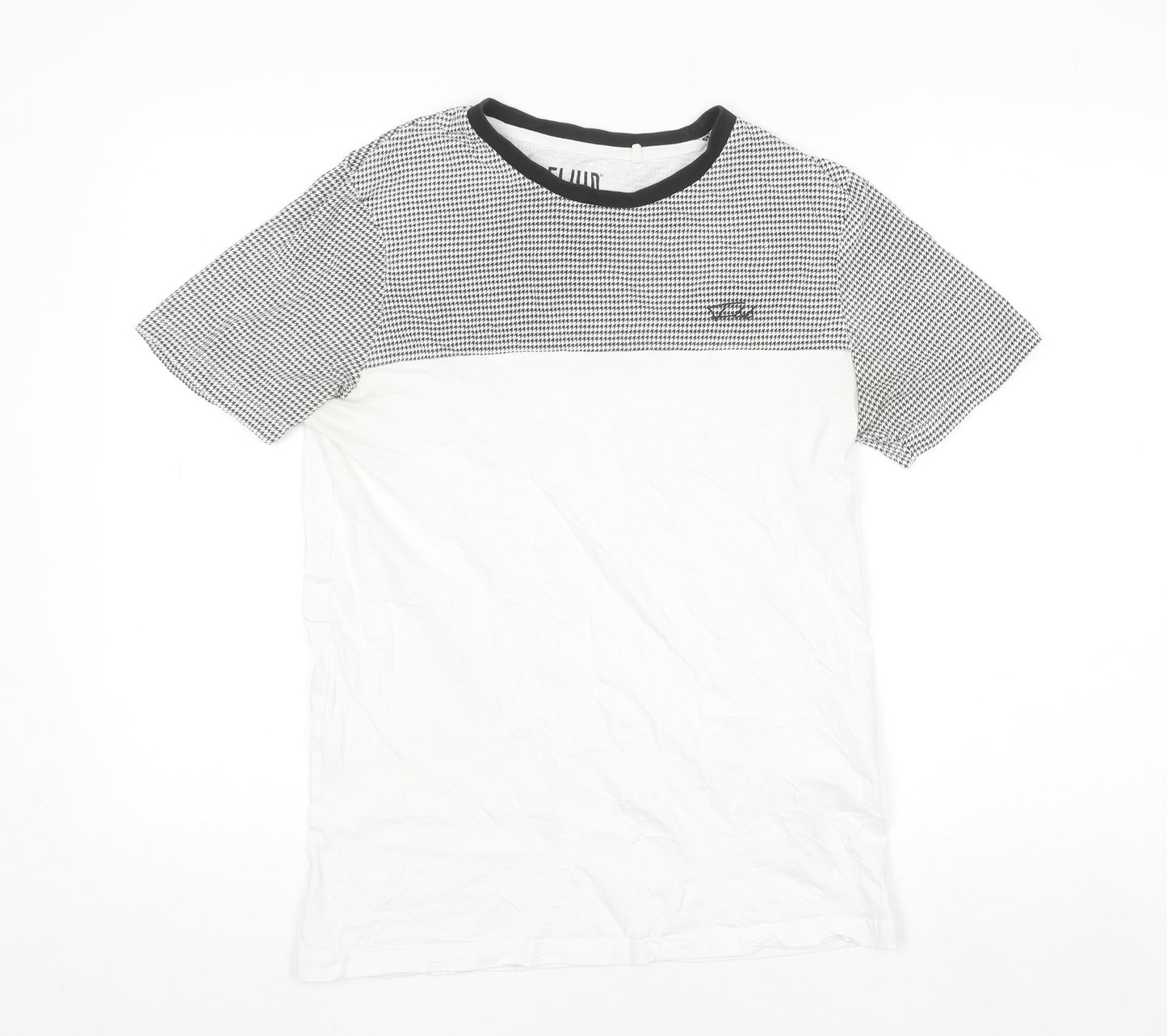 Fluid Men's Black and White Colourblock Crew Neck Cotton T-Shirt M