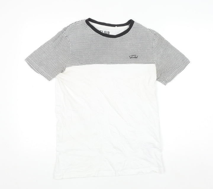 Fluid Men's Black and White Colourblock Crew Neck Cotton T-Shirt M