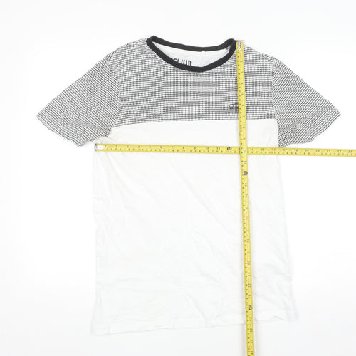 Fluid Men's Black and White Colourblock Crew Neck Cotton T-Shirt M