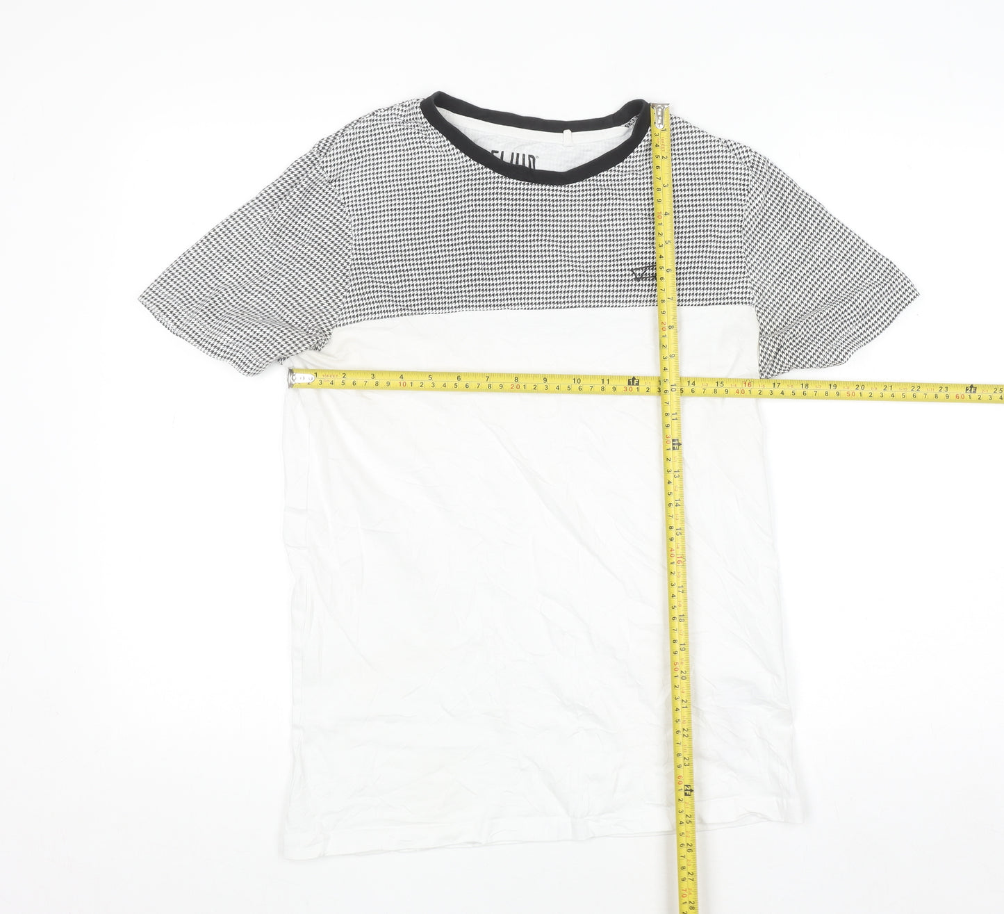 Fluid Men's Black and White Colourblock Crew Neck Cotton T-Shirt M