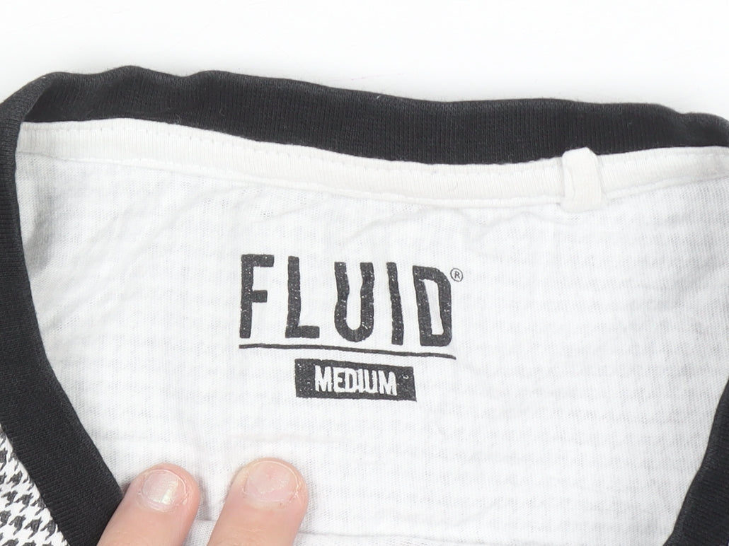 Fluid Men's Black and White Colourblock Crew Neck Cotton T-Shirt M