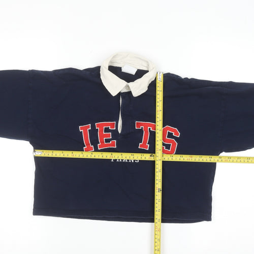 iets frans Women's Blue Cropped Collared Long Sleeve Button-Up Top Size S