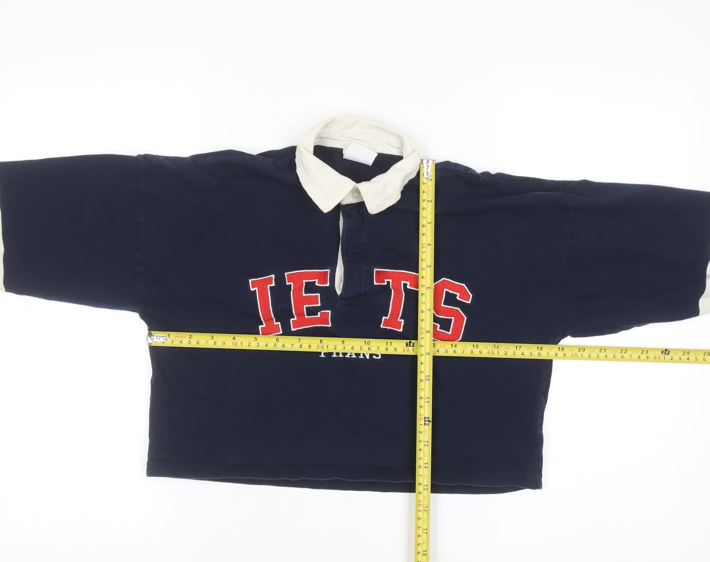 iets frans Women's Blue Cropped Collared Long Sleeve Button-Up Top Size S