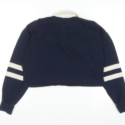 iets frans Women's Blue Cropped Collared Long Sleeve Button-Up Top Size S